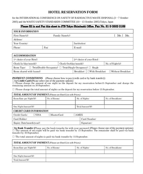 example of reservation form|FREE 10+ Sample Hotel Reservation Forms in MS .